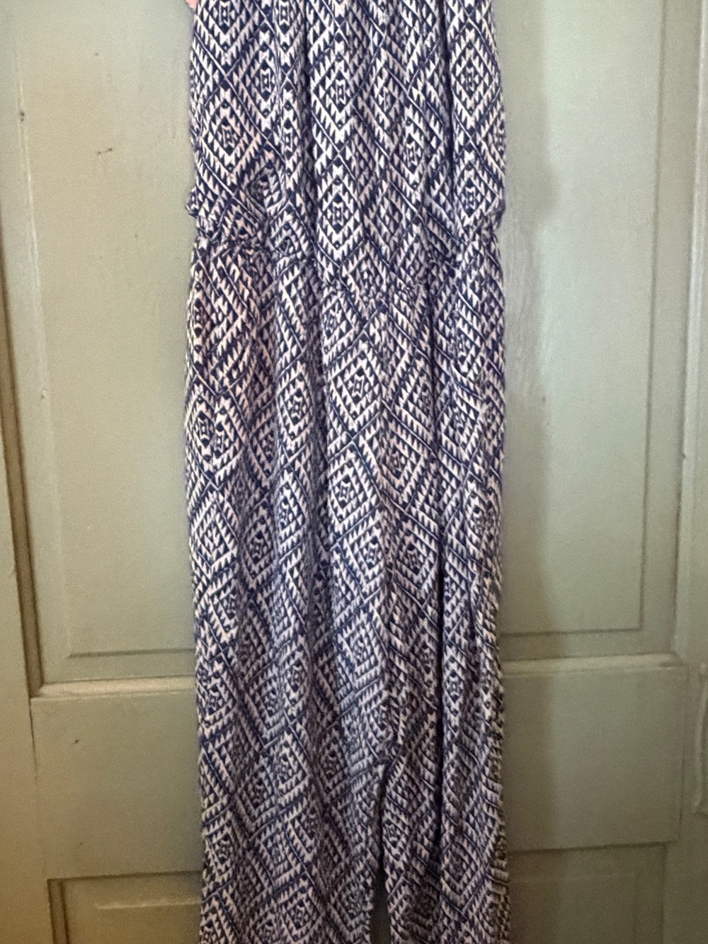 Romeo & Juliet Couture Navy and White Geometric Jumpsuit